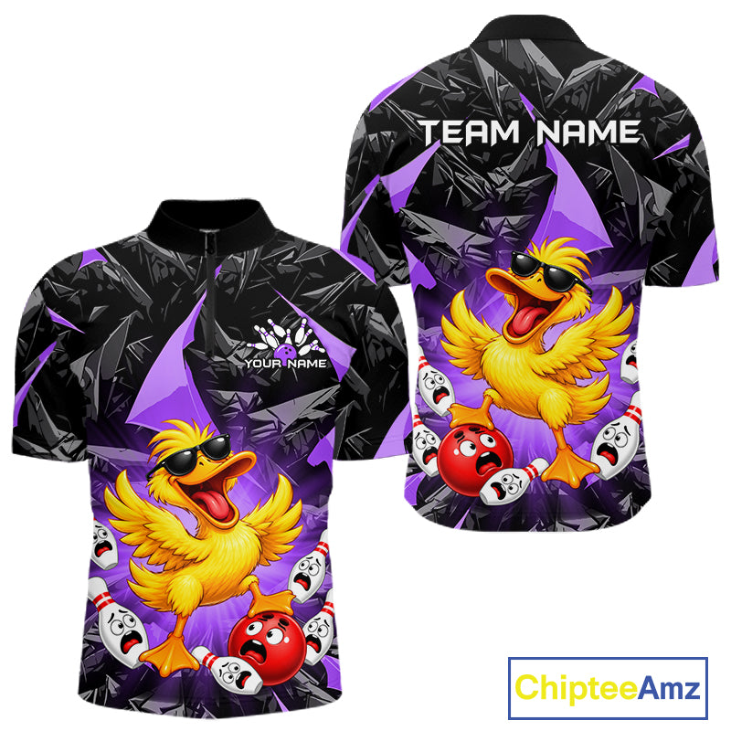 Custom Purple Funny Duck Bowling Team Shirts for Men Bowling Uniform Bowling Tournament HNT623