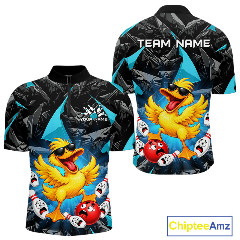 Custom Turquoise Funny Duck Bowling Team Shirts for Men Bowling Uniform Bowling Tournament HNT623