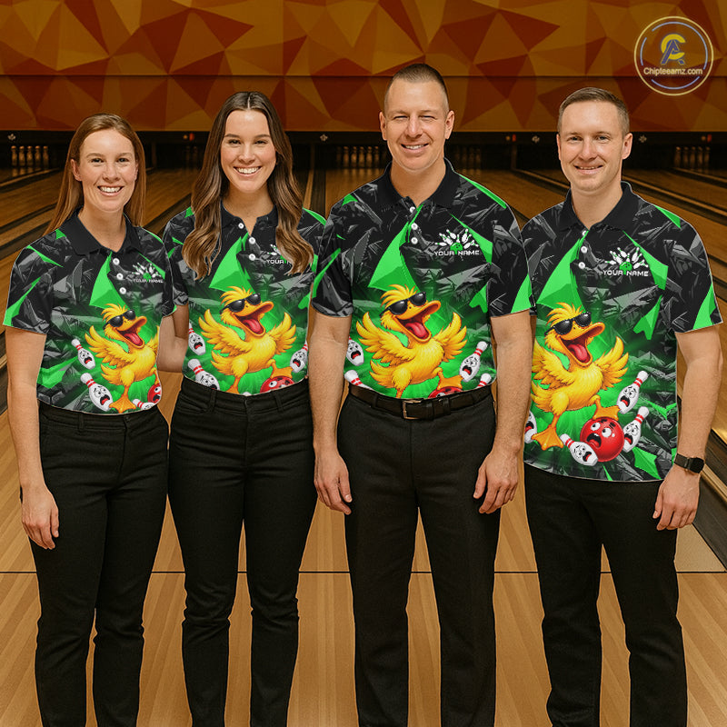 Custom Green Funny Duck Bowling Team Shirts for Women Bowling Uniform Bowling Tournament HNT623