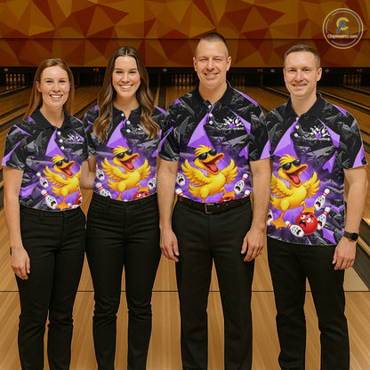 Custom Purple Funny Duck Bowling Team Shirts for Men Bowling Uniform Bowling Tournament HNT623