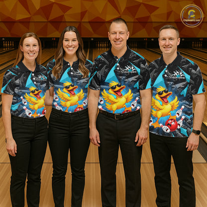 Custom Turquoise Funny Duck Bowling Team Shirts for Men Bowling Uniform Bowling Tournament HNT623