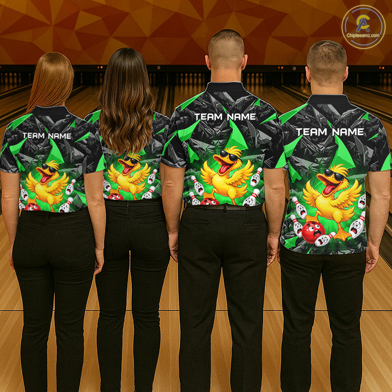 Custom Green Funny Duck Bowling Team Shirts for Women Bowling Uniform Bowling Tournament HNT623