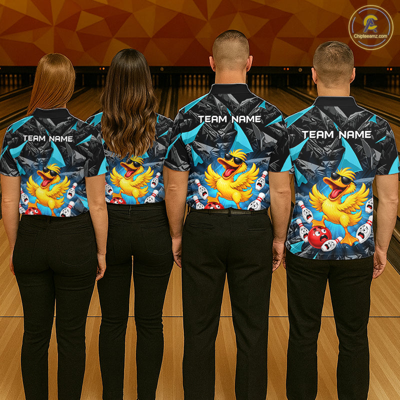 Custom Turquoise Funny Duck Bowling Team Shirts for Women Bowling Uniform Bowling Tournament HNT623