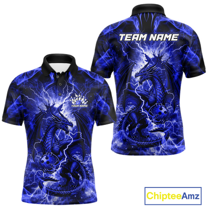 Custom Blue Lightning Dragon Bowling Team Shirts Bowling Jerseys for Men Polo & 1/4 Zip HNT549