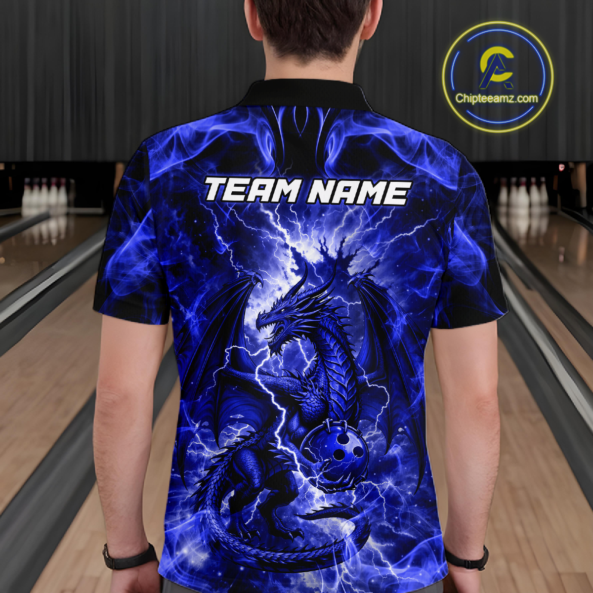 Custom Blue Lightning Dragon Bowling Team Shirts Bowling Jerseys for Men Polo & 1/4 Zip HNT549