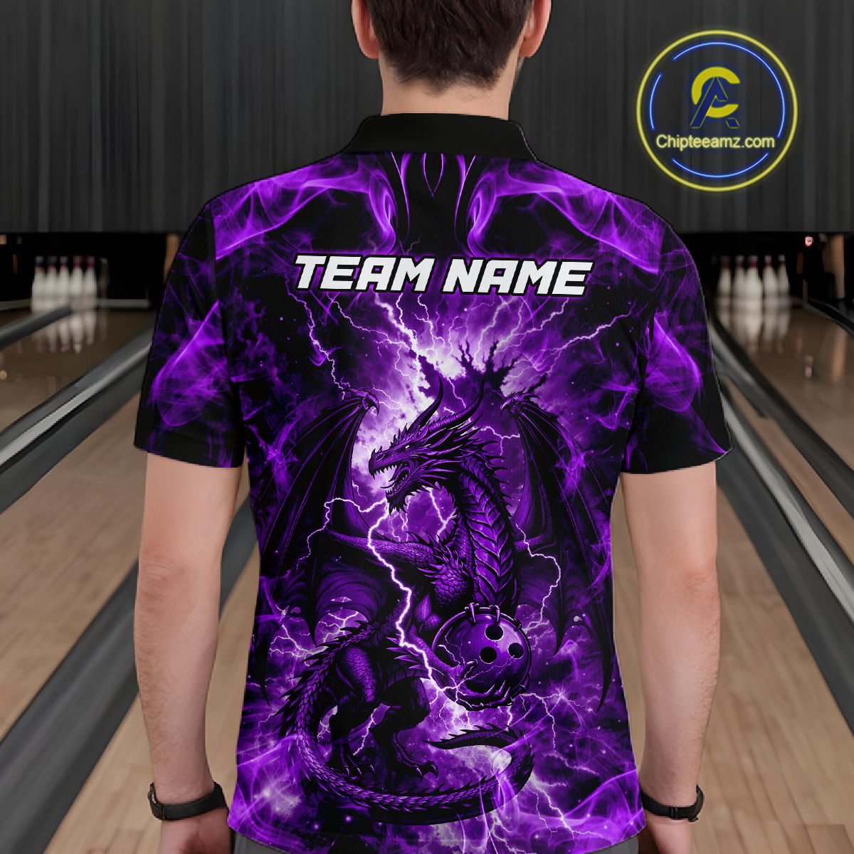 Custom Purple Lightning Dragon Bowling Team Shirts Bowling Jerseys for Men Polo & 1/4 Zip HNT549