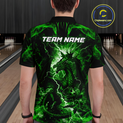 Custom Green Lightning Dragon Bowling Team Shirts Bowling Jerseys for Men Polo & 1/4 Zip HNT549