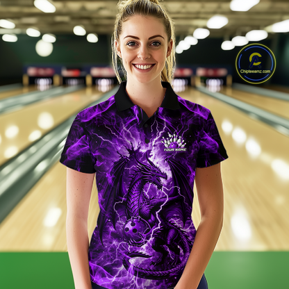 Custom Purple Lightning Dragon Bowling Team Shirts Bowling Jerseys for Women Polo & 1/4 Zip HNT549