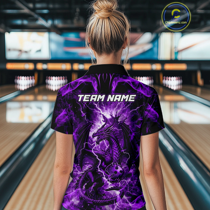 Custom Purple Lightning Dragon Bowling Team Shirts Bowling Jerseys for Women Polo & 1/4 Zip HNT549