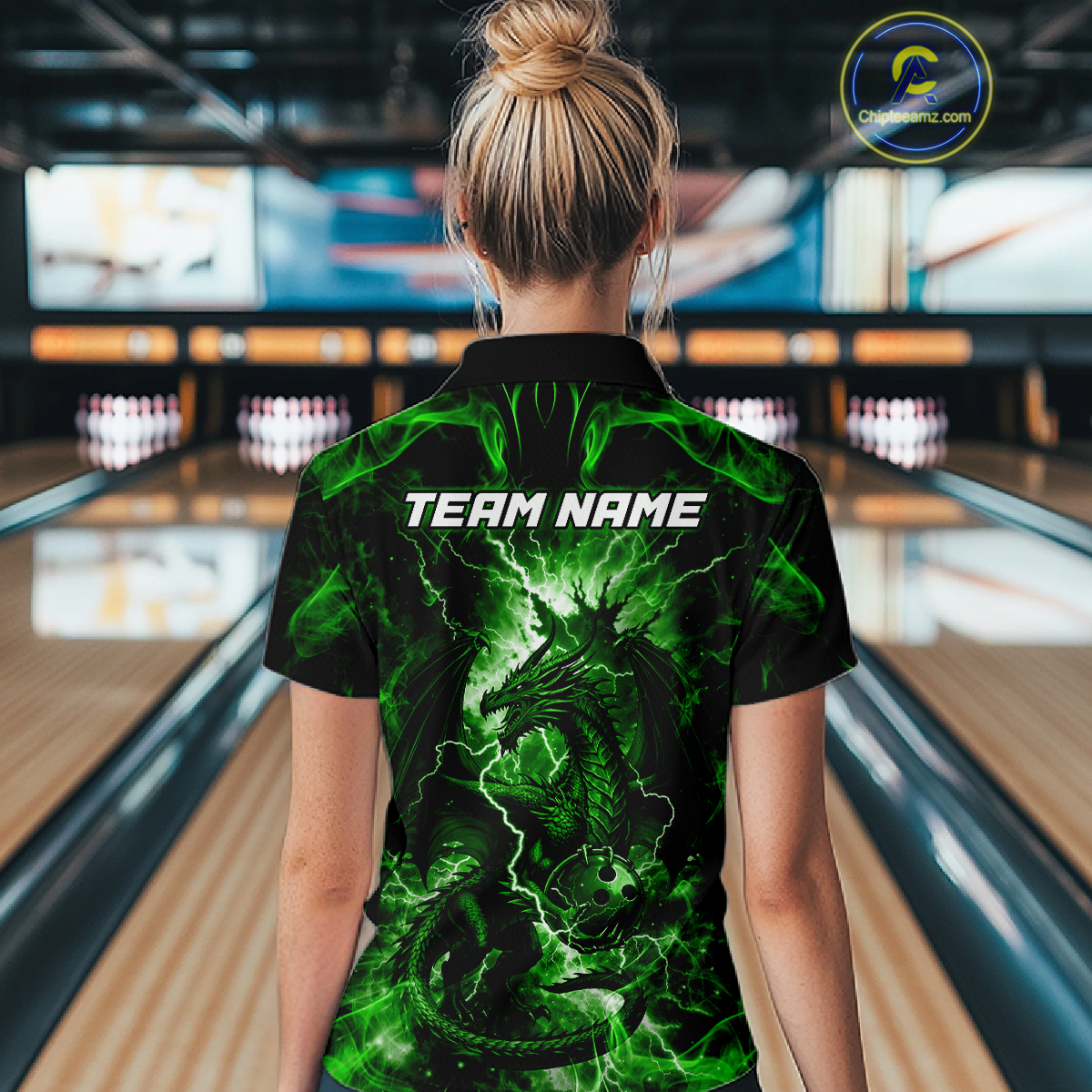 Custom Green Lightning Dragon Bowling Team Shirts Bowling Jerseys for Women Polo & 1/4 Zip HNT549