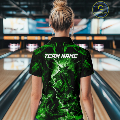 Custom Green Lightning Dragon Bowling Team Shirts Bowling Jerseys for Women Polo & 1/4 Zip HNT549