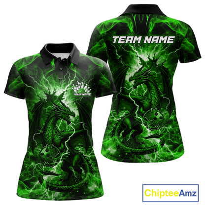 Custom Green Lightning Dragon Bowling Team Shirts Bowling Jerseys for Women Polo & 1/4 Zip HNT549