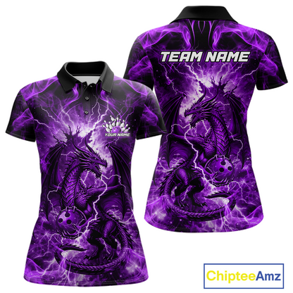 Custom Purple Lightning Dragon Bowling Team Shirts Bowling Jerseys for Women Polo & 1/4 Zip HNT549