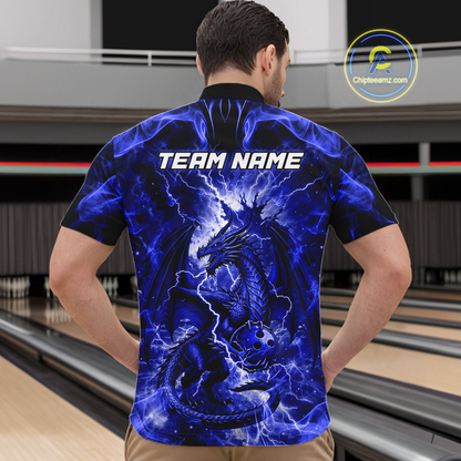 Custom Blue Lightning Dragon Bowling Team Shirts Bowling Jerseys for Men Polo & 1/4 Zip HNT549