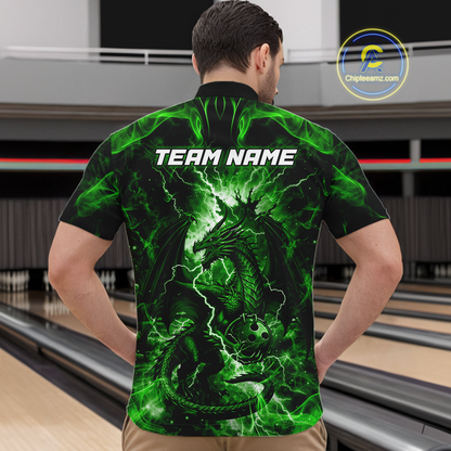 Custom Green Lightning Dragon Bowling Team Shirts Bowling Jerseys for Men Polo & 1/4 Zip HNT549
