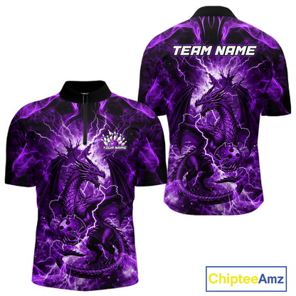 Custom Purple Lightning Dragon Bowling Team Shirts Bowling Jerseys for Men Polo & 1/4 Zip HNT549