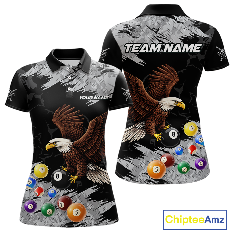 Custom Eagle 8 Ball Billiard Shirts for Women Billiard League Billiard Team Shirts Polo & 1/4 Zip NNT108