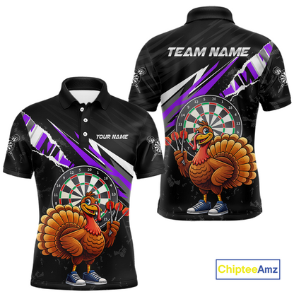 Purple Funny Turkey Chicken Darts Shirt for Men Darts Team Jerseys Polo & 1/4 Zip Dart League NNT130