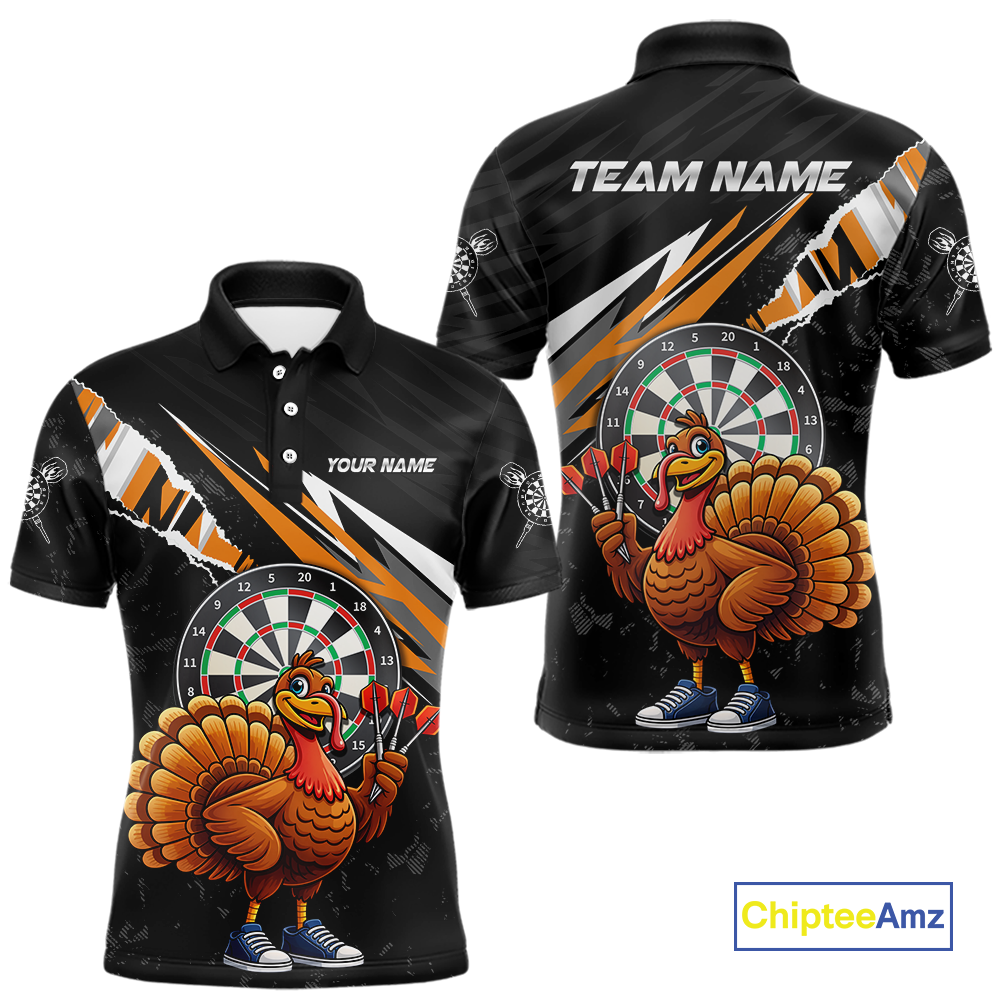 Orange Funny Turkey Chicken Darts Shirt for Men Darts Team Jerseys Polo & 1/4 Zip Dart League NNT130