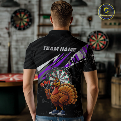 Purple Funny Turkey Chicken Darts Shirt for Men Darts Team Jerseys Polo & 1/4 Zip Dart League NNT130