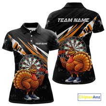 Load image into Gallery viewer, Orange Funny Turkey Chicken Darts Shirt for Women Darts Team Jerseys Polo &amp; 1/4 Zip Dart League NNT130