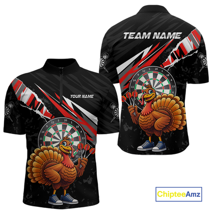 Red Funny Turkey Chicken Darts Shirt for Men Darts Team Jerseys Polo & 1/4 Zip Dart League NNT130