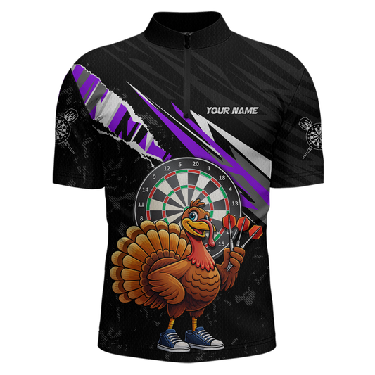 Purple Funny Turkey Chicken Darts Shirt for Men Darts Team Jerseys Polo & 1/4 Zip Dart League NNT130