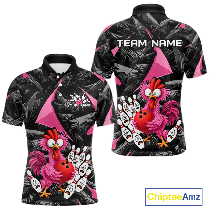 Custom Pink Funny Chicken Bowling Jersey for Men, Breast Cancer Bowling Team Shirts HNT553