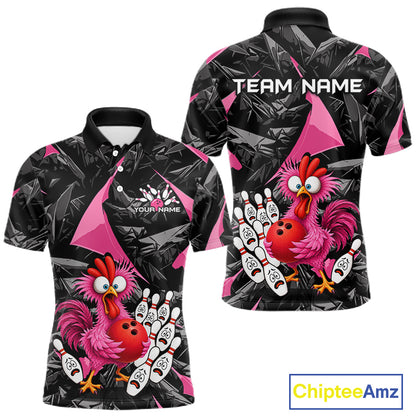 Custom Pink Funny Chicken Bowling Jersey for Men, Breast Cancer Bowling Team Shirts HNT553