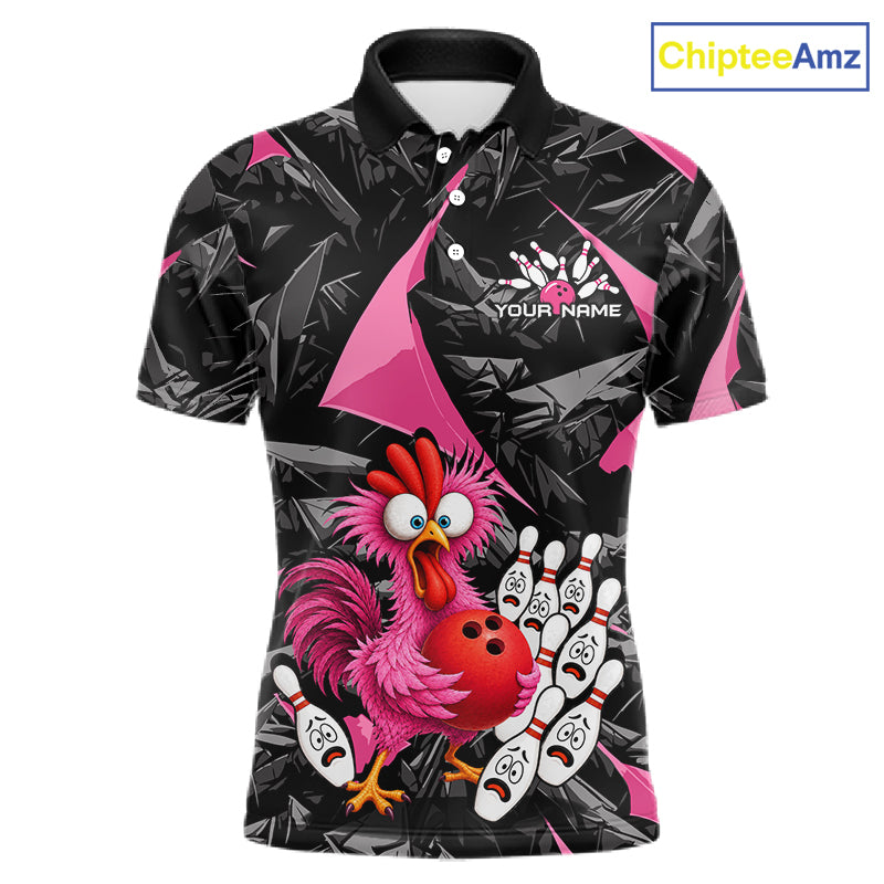 Custom Pink Funny Chicken Bowling Jersey for Men, Breast Cancer Bowling Team Shirts HNT553