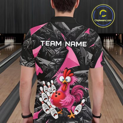Custom Pink Funny Chicken Bowling Jersey for Men, Breast Cancer Bowling Team Shirts HNT553