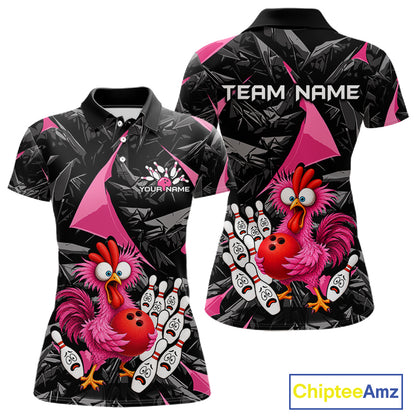 Custom Pink Funny Chicken Bowling Jersey for Women, Breast Cancer Bowling Team Shirts HNT553