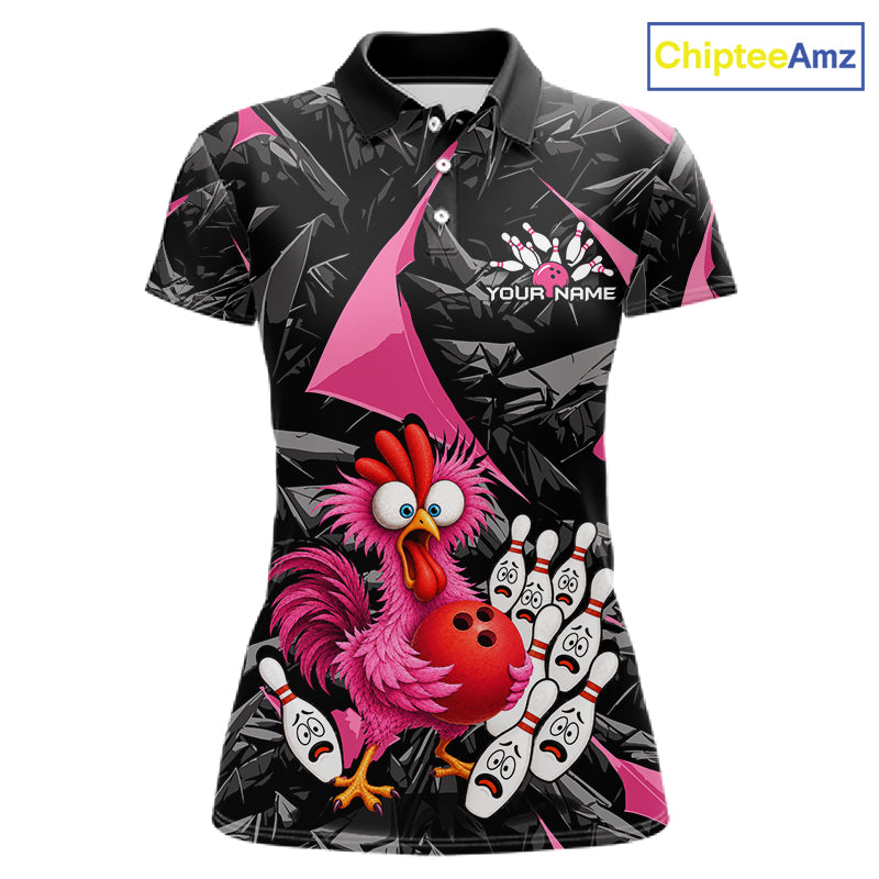 Custom Pink Funny Chicken Bowling Jersey for Women, Breast Cancer Bowling Team Shirts HNT553