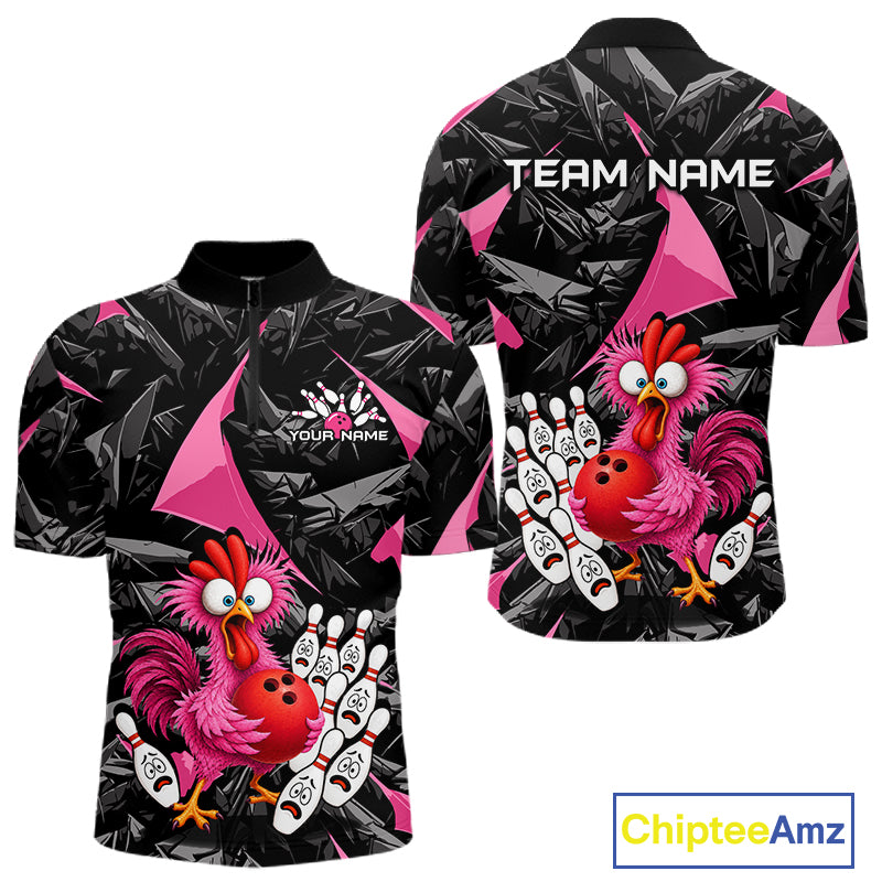 Custom Pink Funny Chicken Bowling Jersey for Men, Breast Cancer Bowling Team Shirts HNT553