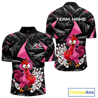 Custom Pink Funny Chicken Bowling Jersey for Men, Breast Cancer Bowling Team Shirts HNT553