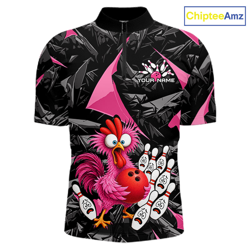Custom Pink Funny Chicken Bowling Jersey for Men, Breast Cancer Bowling Team Shirts HNT553