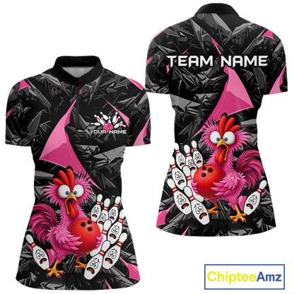 Custom Pink Funny Chicken Bowling Jersey for Women, Breast Cancer Bowling Team Shirts HNT553