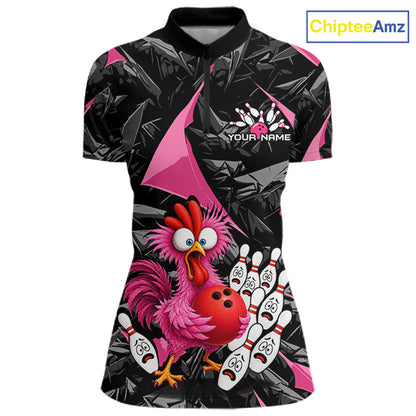 Custom Pink Funny Chicken Bowling Jersey for Women, Breast Cancer Bowling Team Shirts HNT553