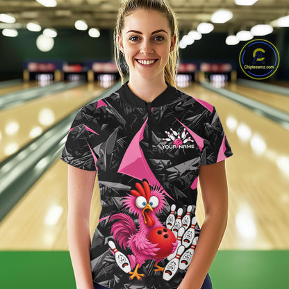 Custom Pink Funny Chicken Bowling Jersey for Women, Breast Cancer Bowling Team Shirts HNT553
