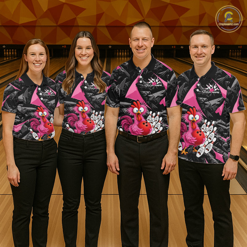 Custom Pink Funny Chicken Bowling Jersey for Women, Breast Cancer Bowling Team Shirts HNT553