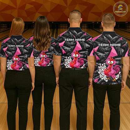 Custom Pink Funny Chicken Bowling Jersey for Men, Breast Cancer Bowling Team Shirts HNT553