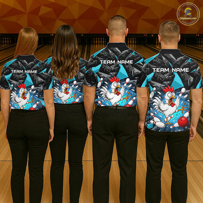 Turquoise Funny Chicken Custom Womens Bowling Team Shirts Bowling League Polo & 1/4 Zip HNT554