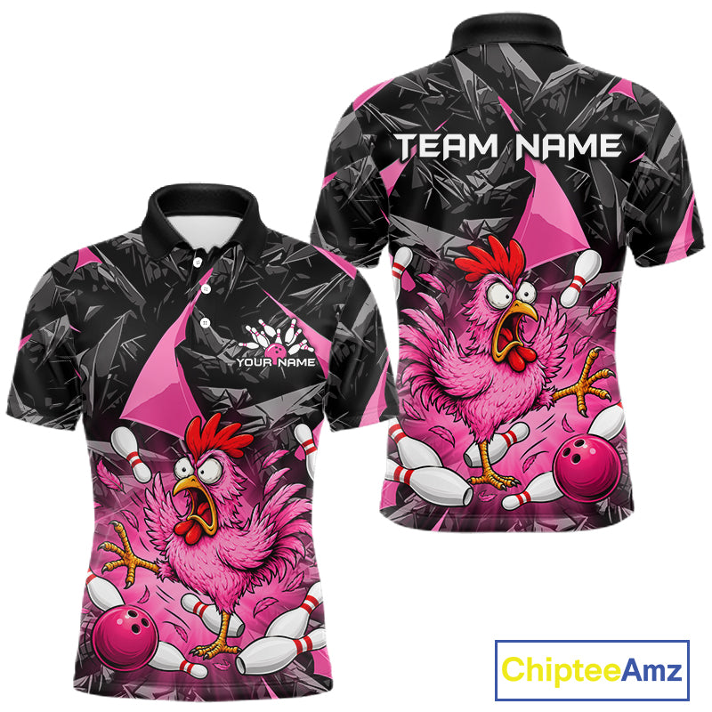Pink Funny Chicken Bowling Jersey for Men, Custom Breast Cancer Bowling Team Shirts HNT555