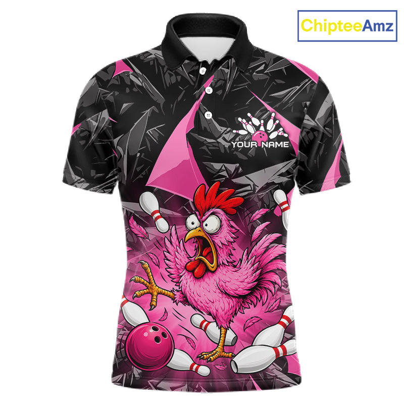 Pink Funny Chicken Bowling Jersey for Men, Custom Breast Cancer Bowling Team Shirts HNT555