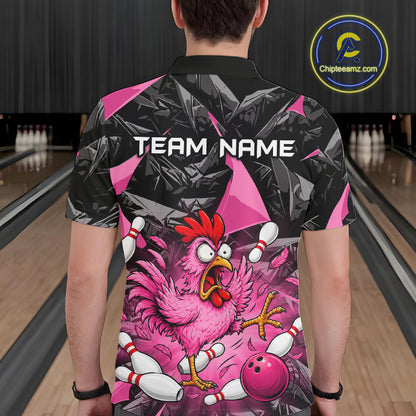 Pink Funny Chicken Bowling Jersey for Men, Custom Breast Cancer Bowling Team Shirts HNT555