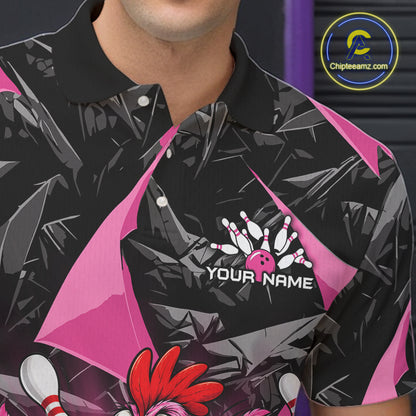 Pink Funny Chicken Bowling Jersey for Men, Custom Breast Cancer Bowling Team Shirts HNT555