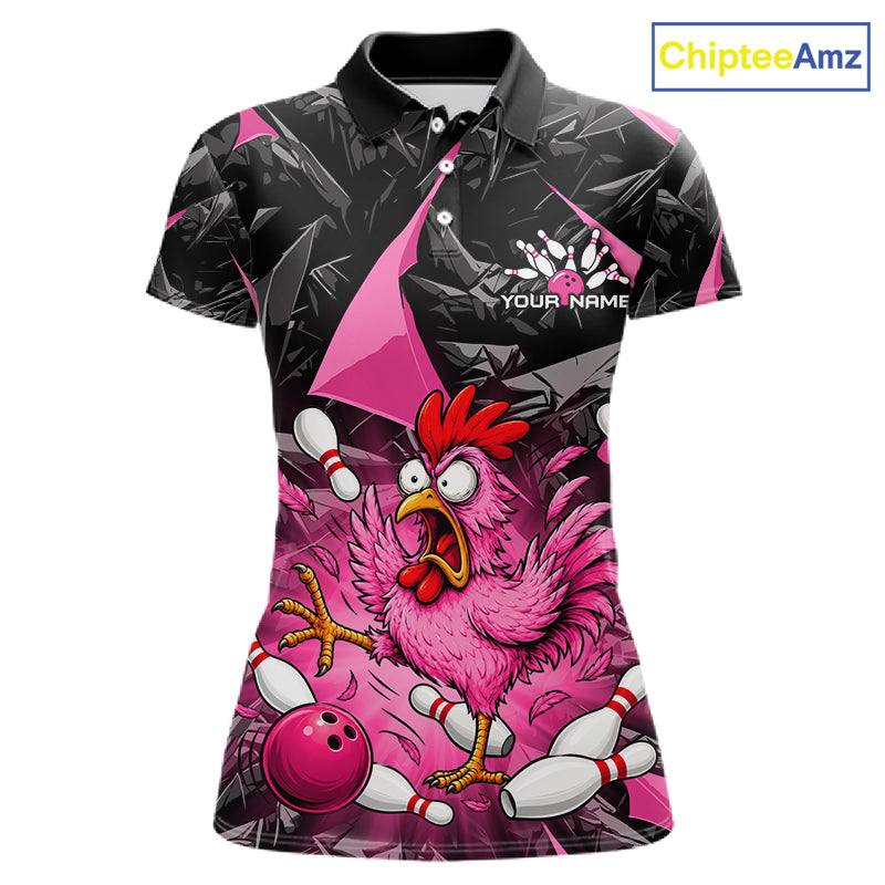 Pink Funny Chicken Bowling Jersey for Women, Custom Breast Cancer Bowling Team Shirts HNT555
