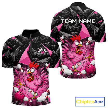 Pink Funny Chicken Bowling Jersey for Men, Custom Breast Cancer Bowling Team Shirts HNT555