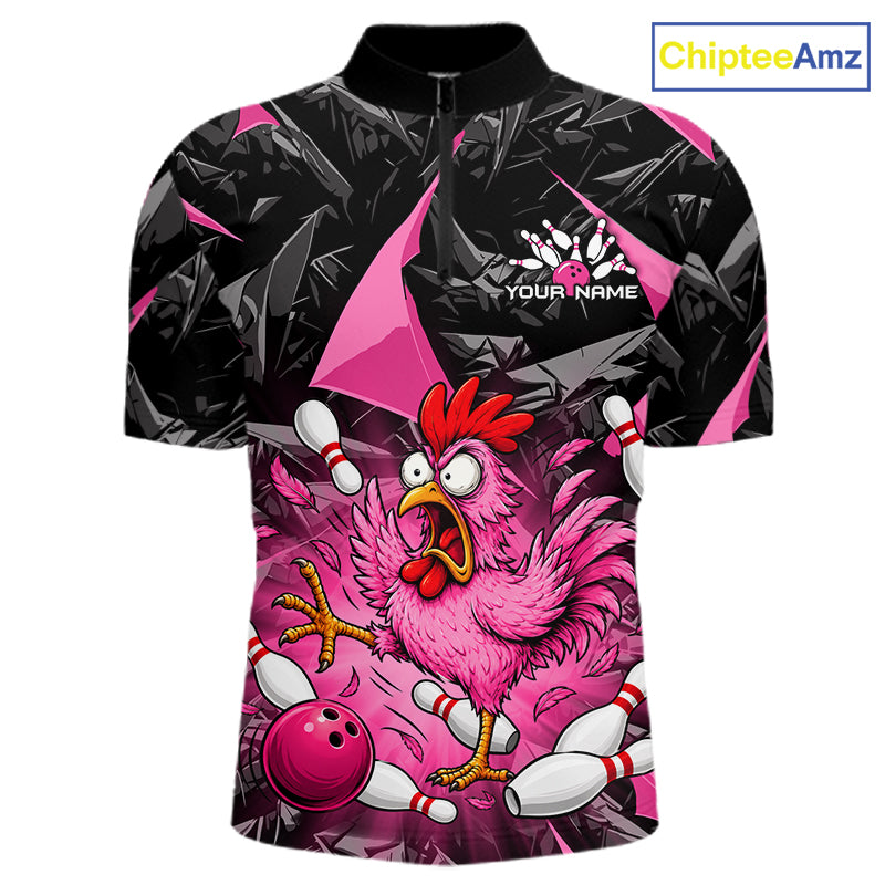 Pink Funny Chicken Bowling Jersey for Men, Custom Breast Cancer Bowling Team Shirts HNT555