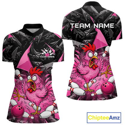Pink Funny Chicken Bowling Jersey for Women, Custom Breast Cancer Bowling Team Shirts HNT555
